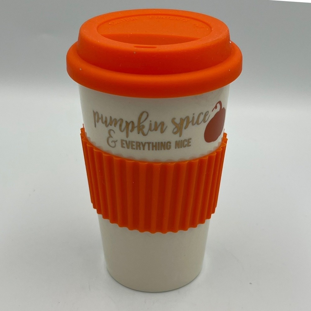 Kennex Travel Mug Unisex OS White Orange Brand New Pumpkin Spice Ceramic Cup - Picture 2 of 7
